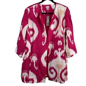 Chico’s Sz 1 IKAT Bloom Topper 3/4 Sleeve Pink Jacket Hot Pink